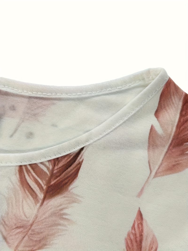 Fashion Pink Leaf Digital Ethnic Style Short Sleeve Long Pants Women's Casual Set - Image 4
