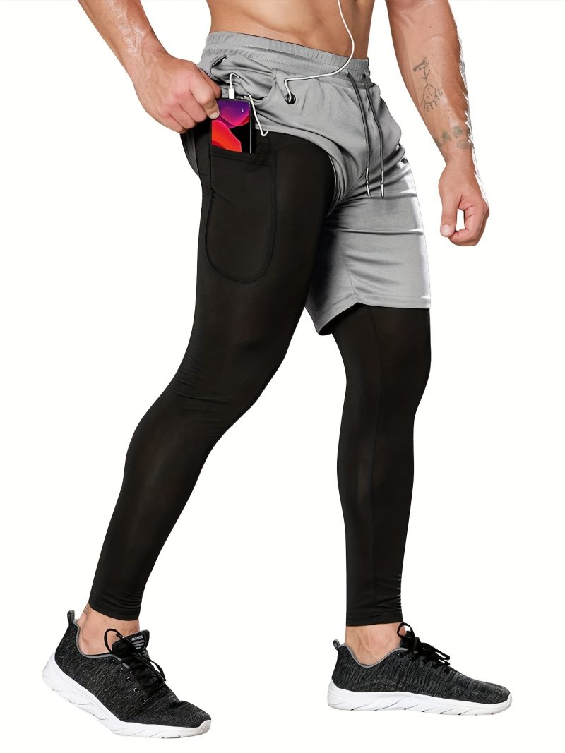 OEBLD Men's 2-in-1 Workout Shorts With Pocket