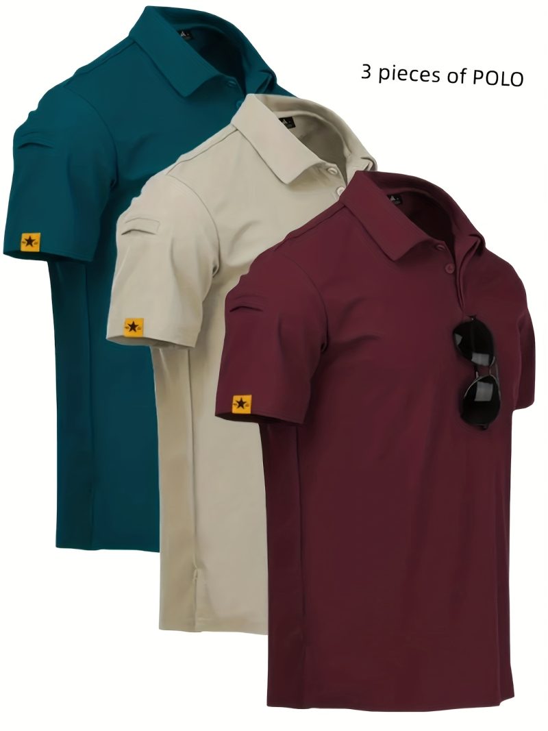 3pcs Casual Short Sleeve Button-Up Tee with Pockets - Image 5