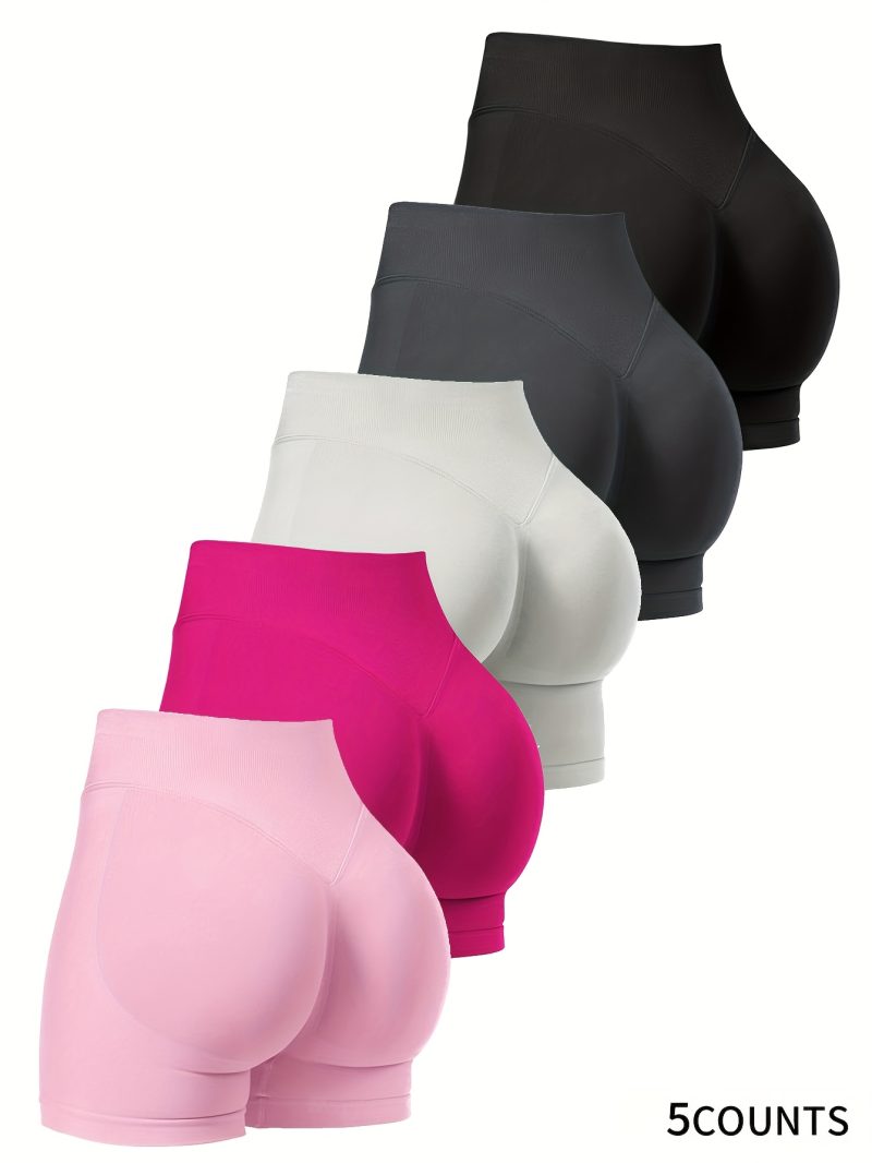 5pcs High-Waist Seamless Sports Shorts - Image 5