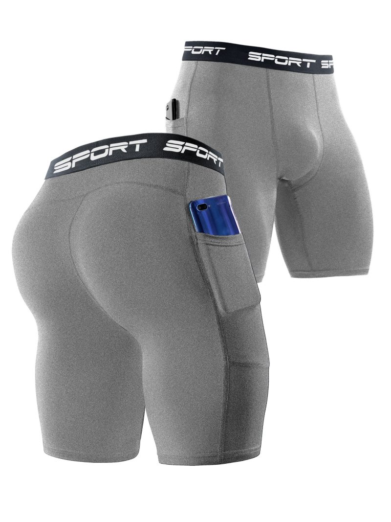 Men Solid Compression Shorts with Pockets - Image 2