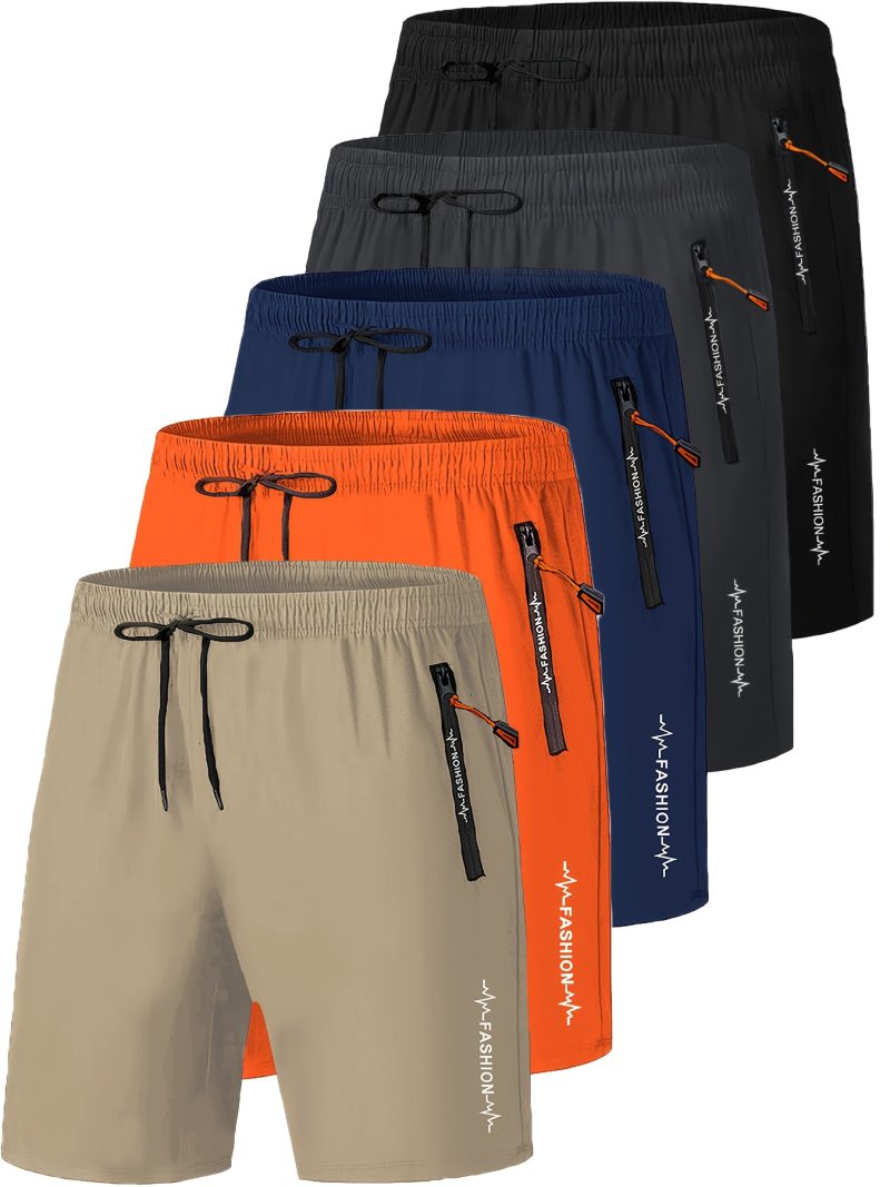 Men 5pcs Casual Workout Shorts with Zipper Pocket - Image 9