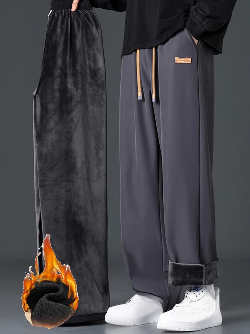 Men's Straight Leg And Cuffed Drawstring Fleece Pants