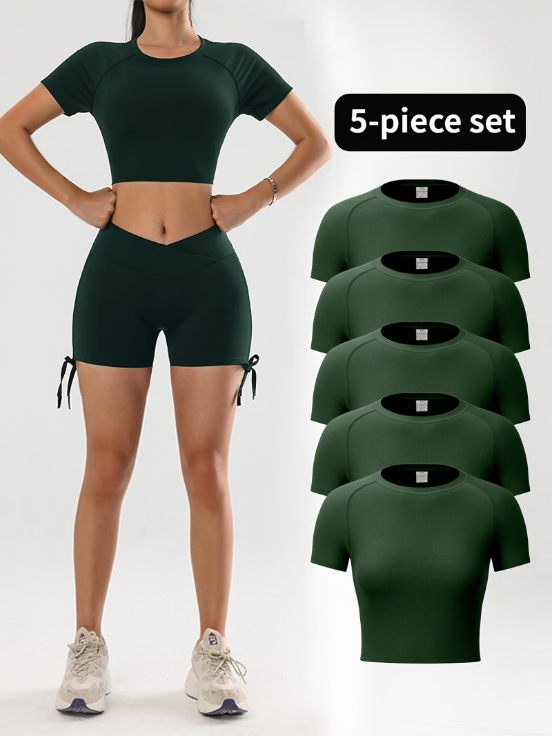 5pcs Solid Color Quick Drying Sports Crop Top