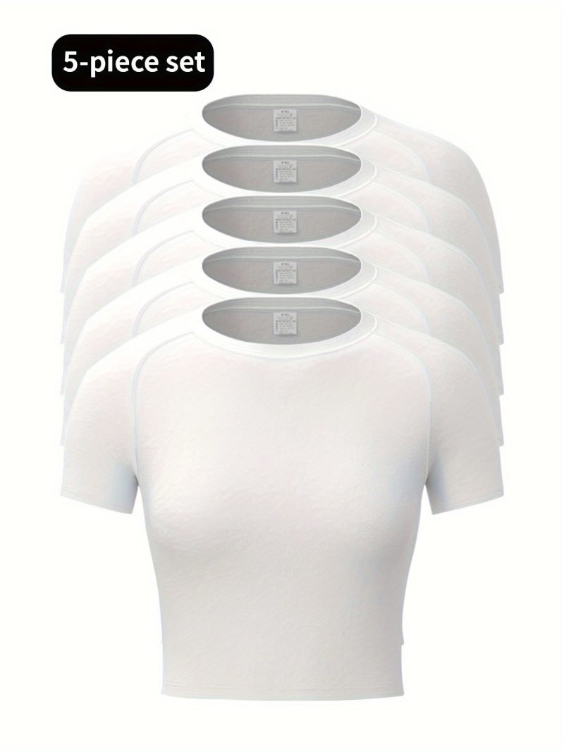 5pcs Solid Color Quick Drying Sports Crop Top - Image 4