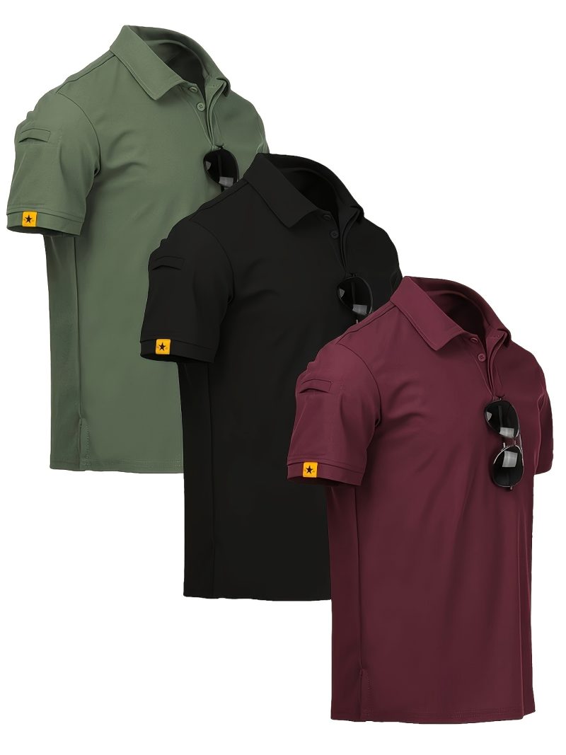 3pcs Casual Short Sleeve Button-Up Tee with Pockets - Image 4