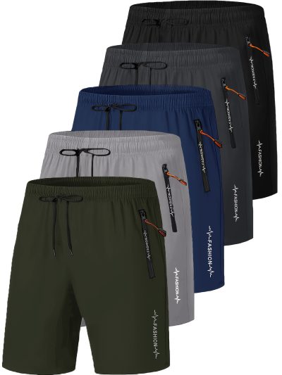 Men 5pcs Casual Workout Shorts with Zipper Pocket