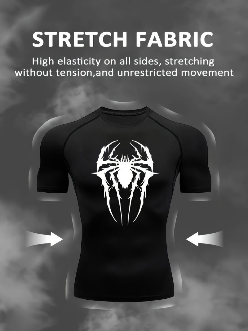 Men Spider Design Compression T-Shirt