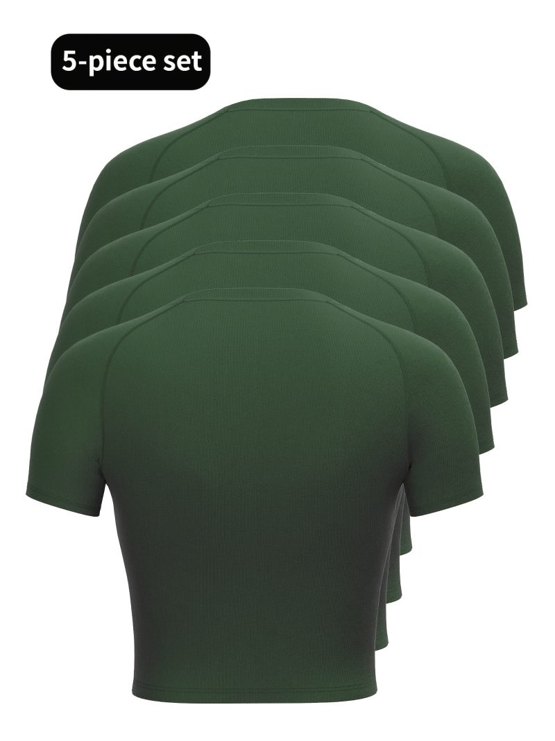 5pcs Solid Color Quick Drying Sports Crop Top - Image 7