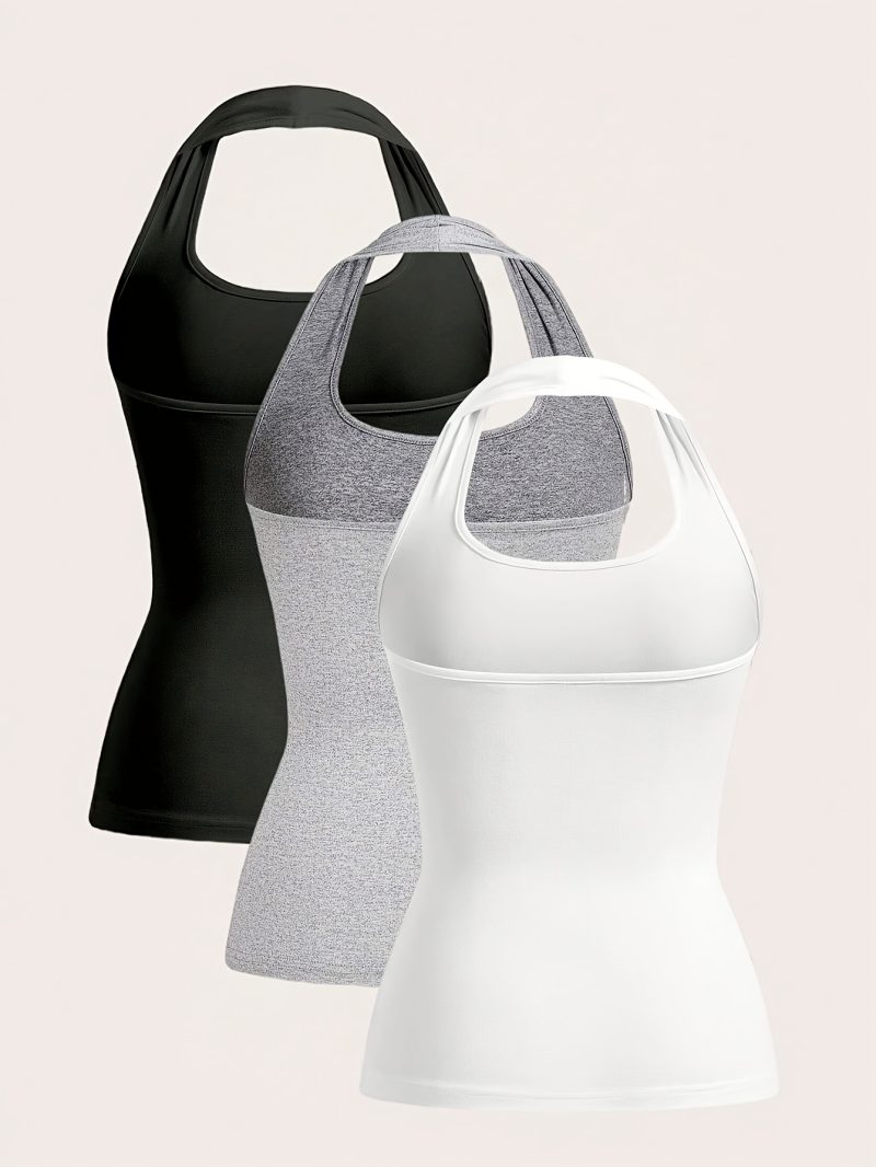 3pcs Casual Simple Halter Neck Tank Top Set - Image 2