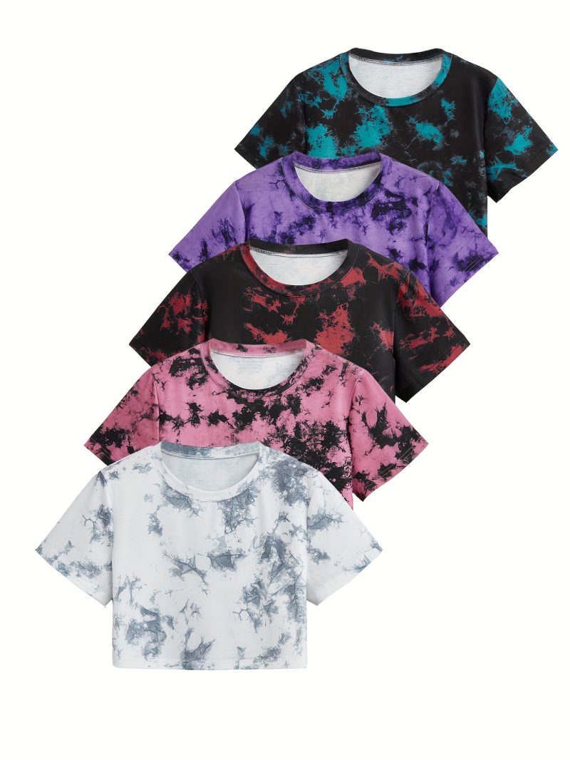 Women's Tie-Dye Short Loose Fit Casual Sport T-Shirt 5pcs Set - Image 6