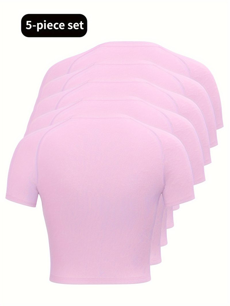 5pcs Solid Color Quick Drying Sports Crop Top - Image 9