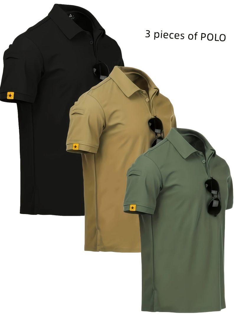 3pcs Casual Short Sleeve Button-Up Tee with Pockets - Image 9