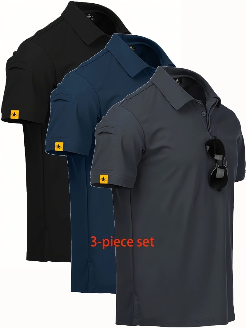 3pcs Casual Short Sleeve Button-Up Tee with Pockets - Image 8