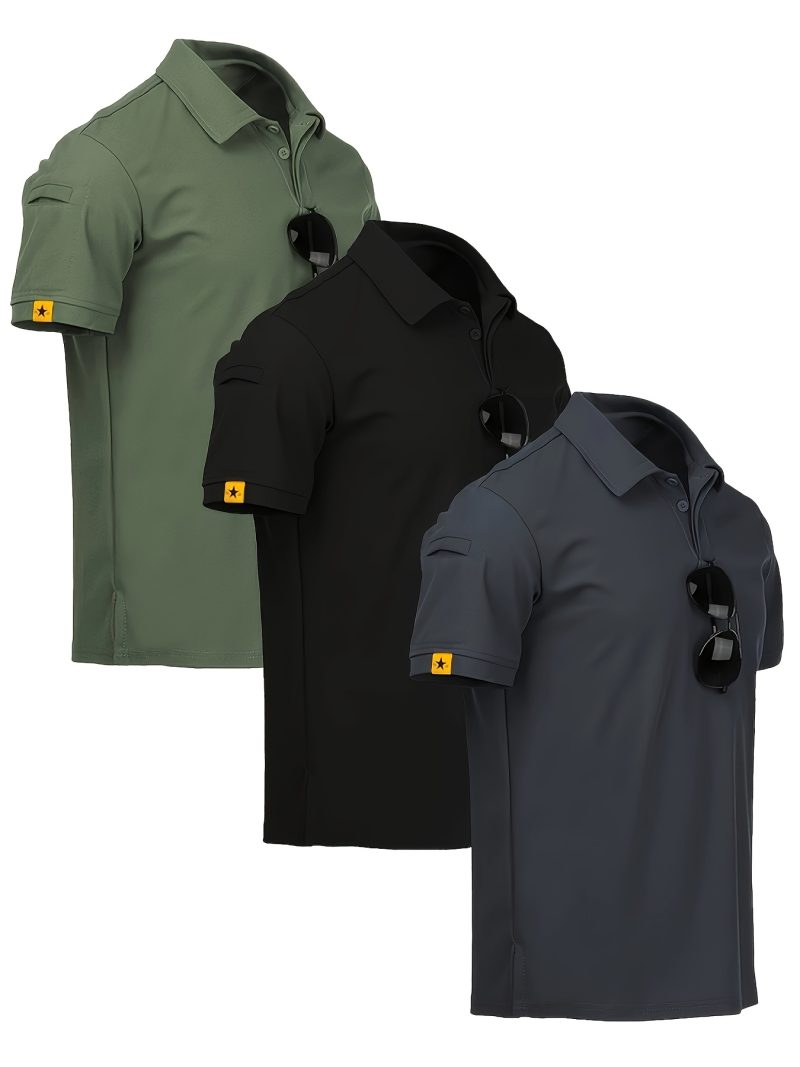 3pcs Casual Short Sleeve Button-Up Tee with Pockets - Image 10