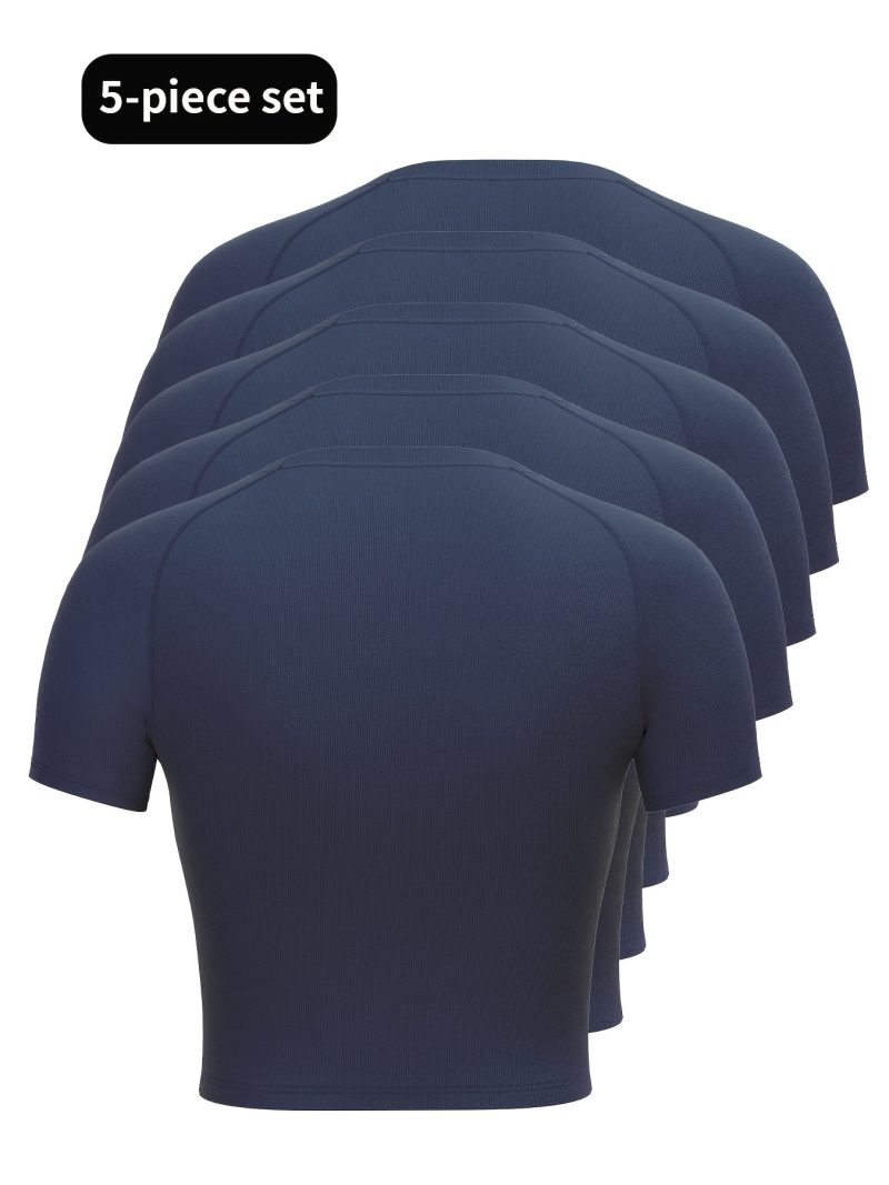 5pcs Solid Color Quick Drying Sports Crop Top - Image 8