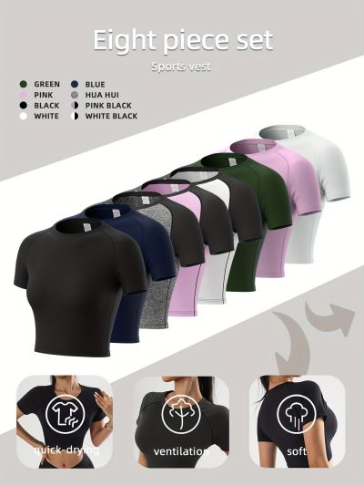 8pcs Women's High-Elasticity Compression Sports Tops
