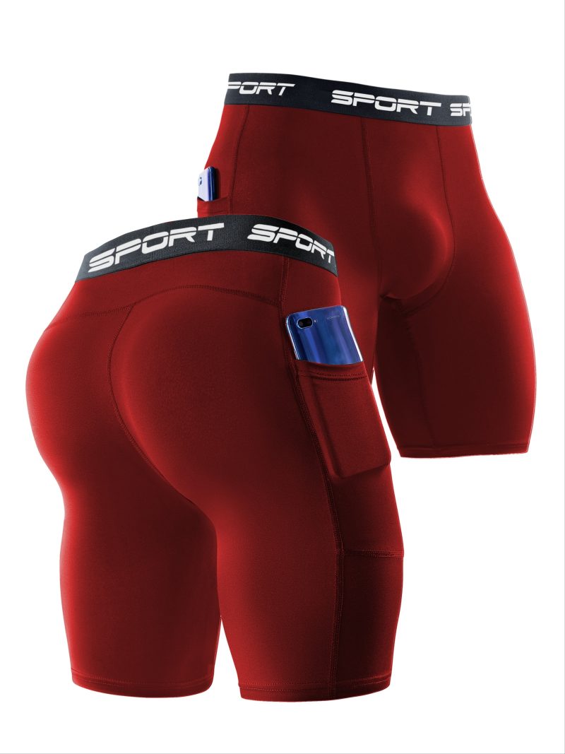 Men Solid Compression Shorts with Pockets - Image 3