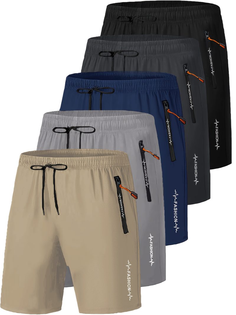 Men 5pcs Casual Workout Shorts with Zipper Pocket - Image 3