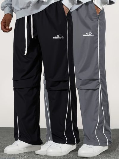 2pcs American Street Style Loose Fit Wide-Leg Joggers for Men