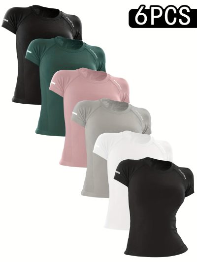 6pcs Women's High-Elasticity Breathable Sports T-Shirts