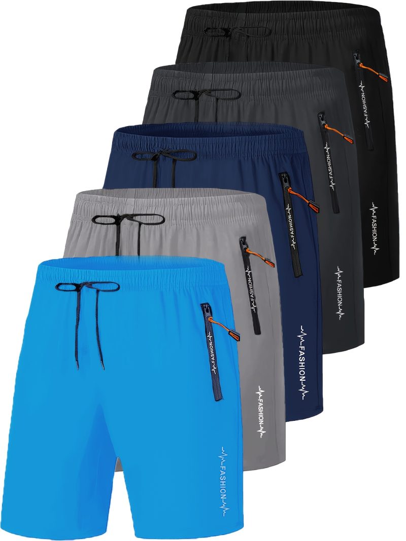 Men 5pcs Casual Workout Shorts with Zipper Pocket - Image 4