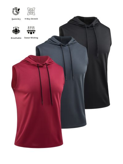 Three Men'S Solid Color Sleeveless T-Shirts