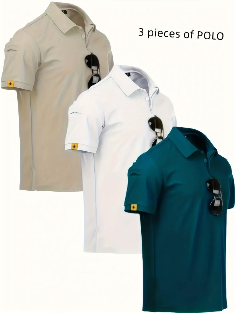 3pcs Casual Short Sleeve Button-Up Tee with Pockets - Image 6