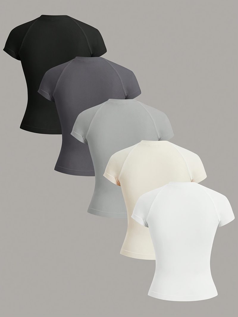 5pcs Women Neck Short Sleeve Seamless T-Shirt - Image 6