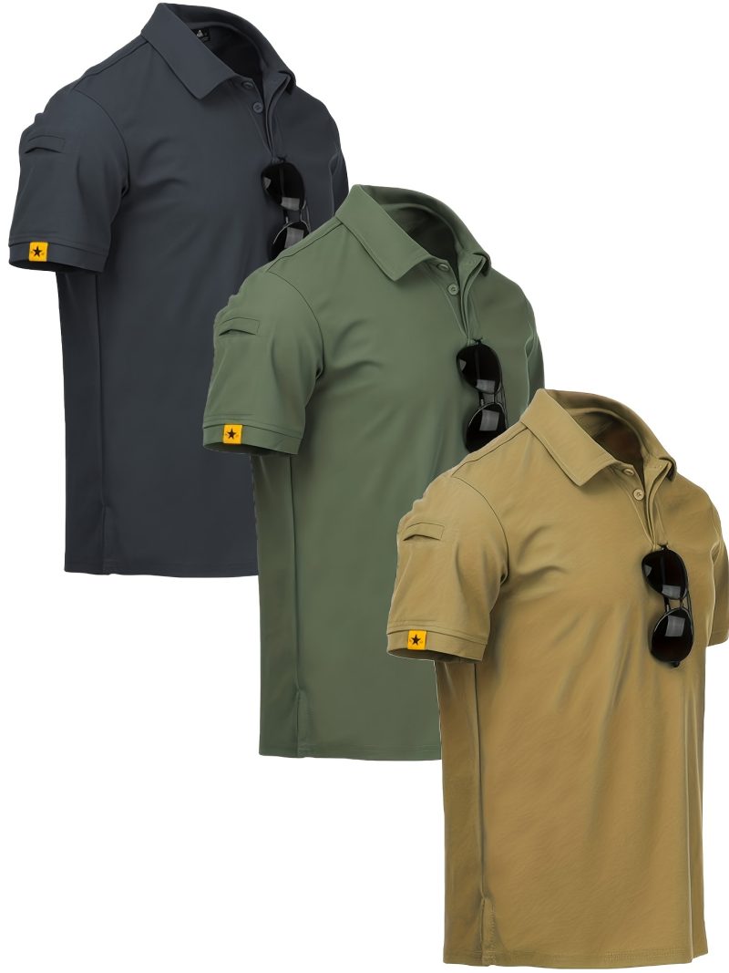 3pcs Casual Short Sleeve Button-Up Tee with Pockets - Image 7