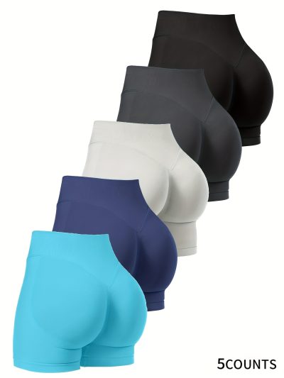 5pcs High-Waist Seamless Sports Shorts