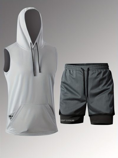 Men Fitness Sports Hooded Short Sleeve T-shirt