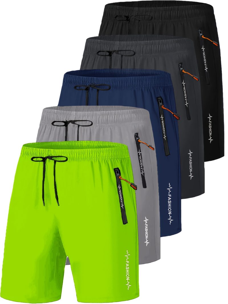 Men 5pcs Casual Workout Shorts with Zipper Pocket - Image 6