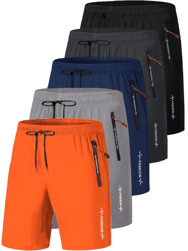 Men 5pcs Casual Workout Shorts with Zipper Pocket - Image 2