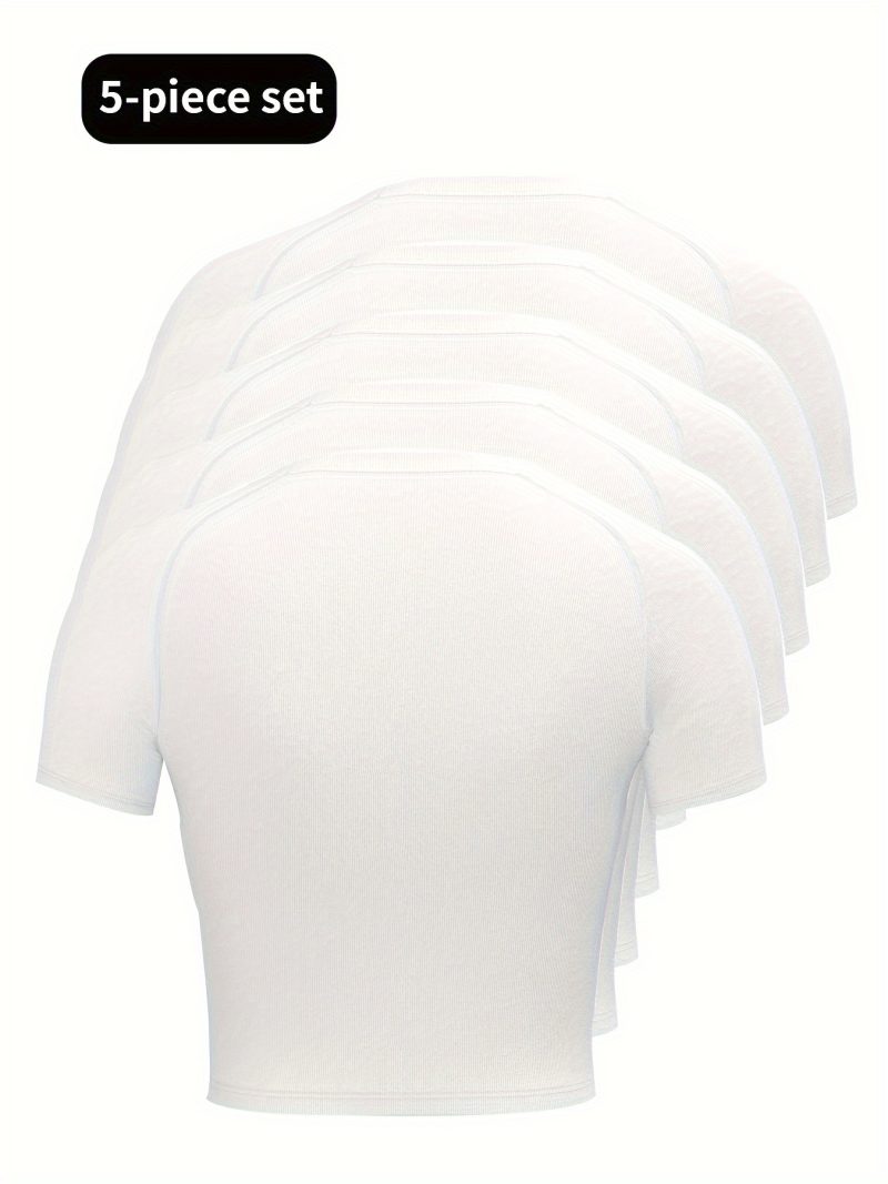 5pcs Solid Color Quick Drying Sports Crop Top - Image 10