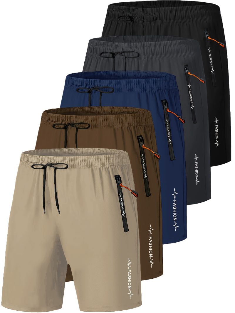 Men 5pcs Casual Workout Shorts with Zipper Pocket - Image 5