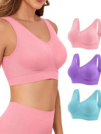 3pcs Women's Seamless Sports Bras with Removable Pads