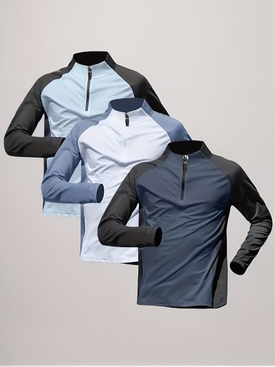 3pcs Bodysuit Half-Zip Long Sleeves