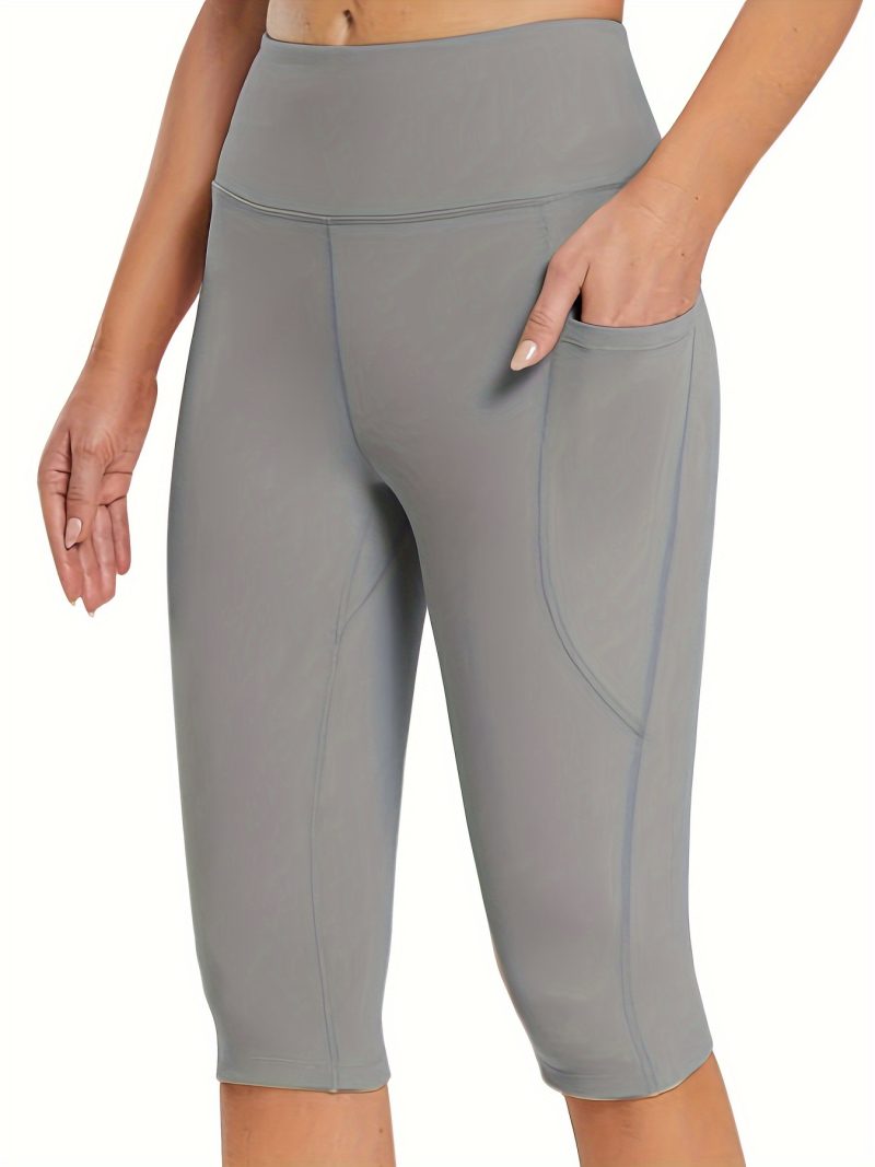 Yoga Pants with Pockets Solid Color High Waisted - Image 7