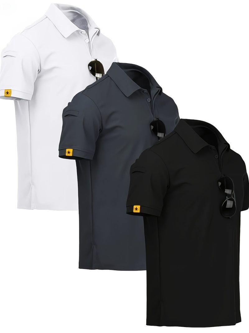 3pcs Casual Short Sleeve Button-Up Tee with Pockets - Image 3