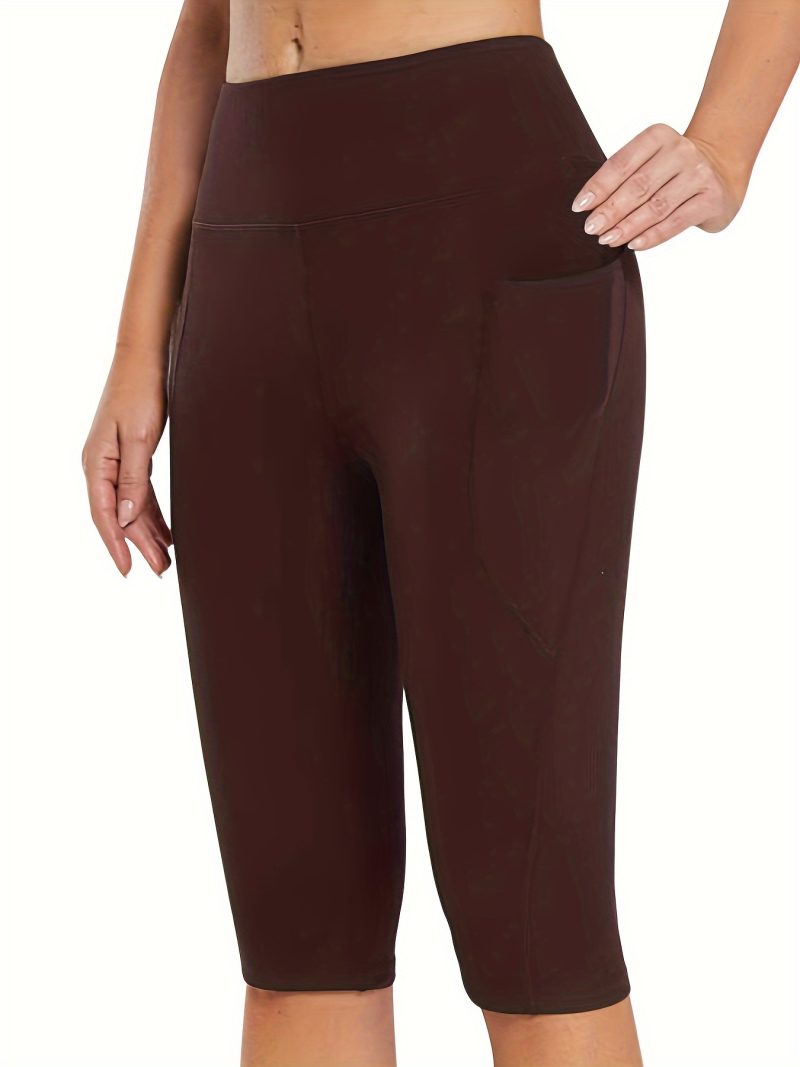 Yoga Pants with Pockets Solid Color High Waisted - Image 5