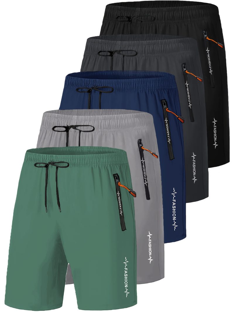 Men 5pcs Casual Workout Shorts with Zipper Pocket - Image 7