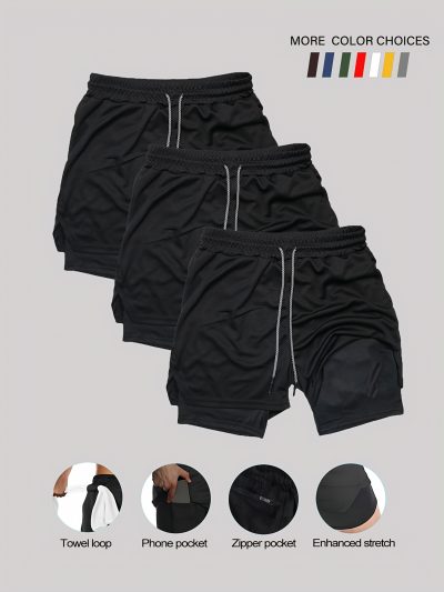 3 Men'S Regular Multi-Pocket Double-Layer Shorts