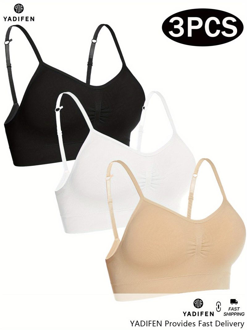 3pcs Women's Sports Bra, Seamless Wireless Comfortable Support Bra