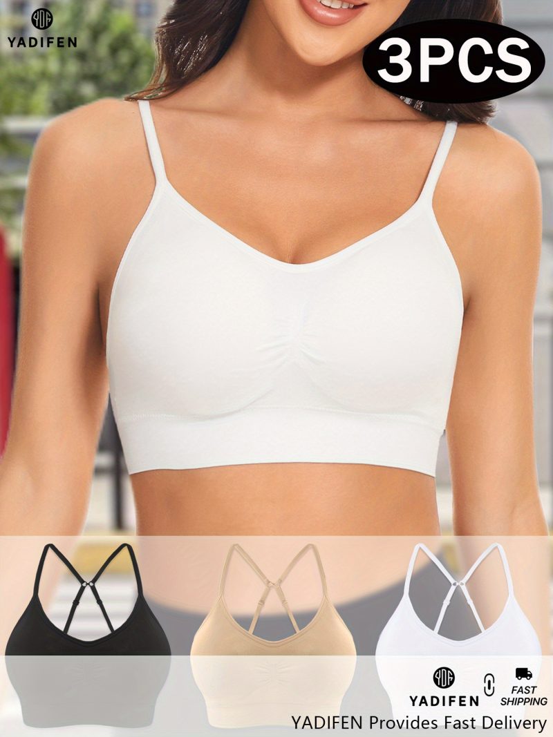3pcs Women's Sports Bra, Seamless Wireless Comfortable Support Bra - Image 2