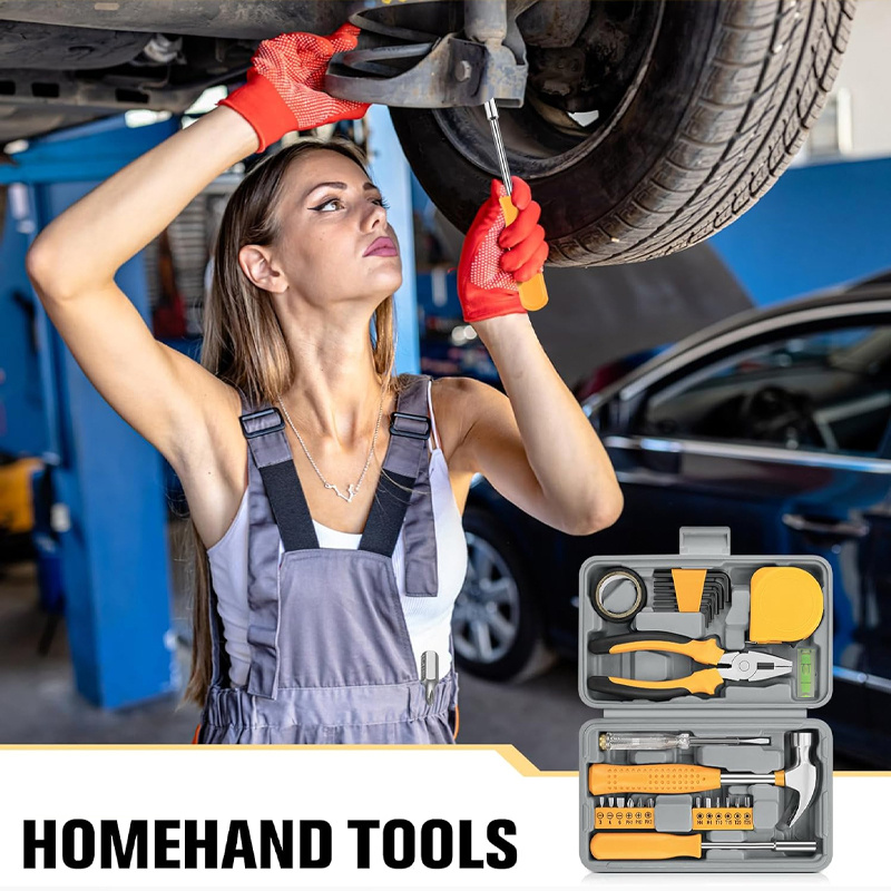 25piece Tool Set General Household Hand Tool Kit With Plastic Toolbox Storage Case, For Woman-Include All Essentials